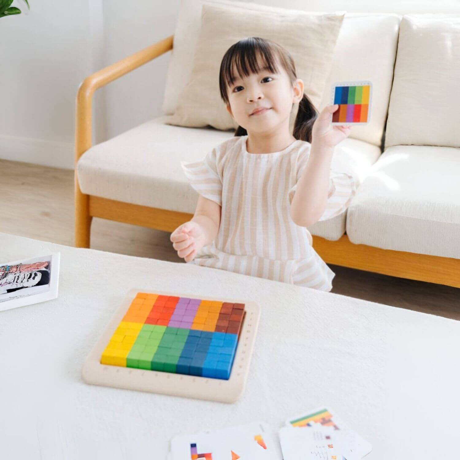 Girl Playing PlanToys 100 Counting Cubes - Unit Plus