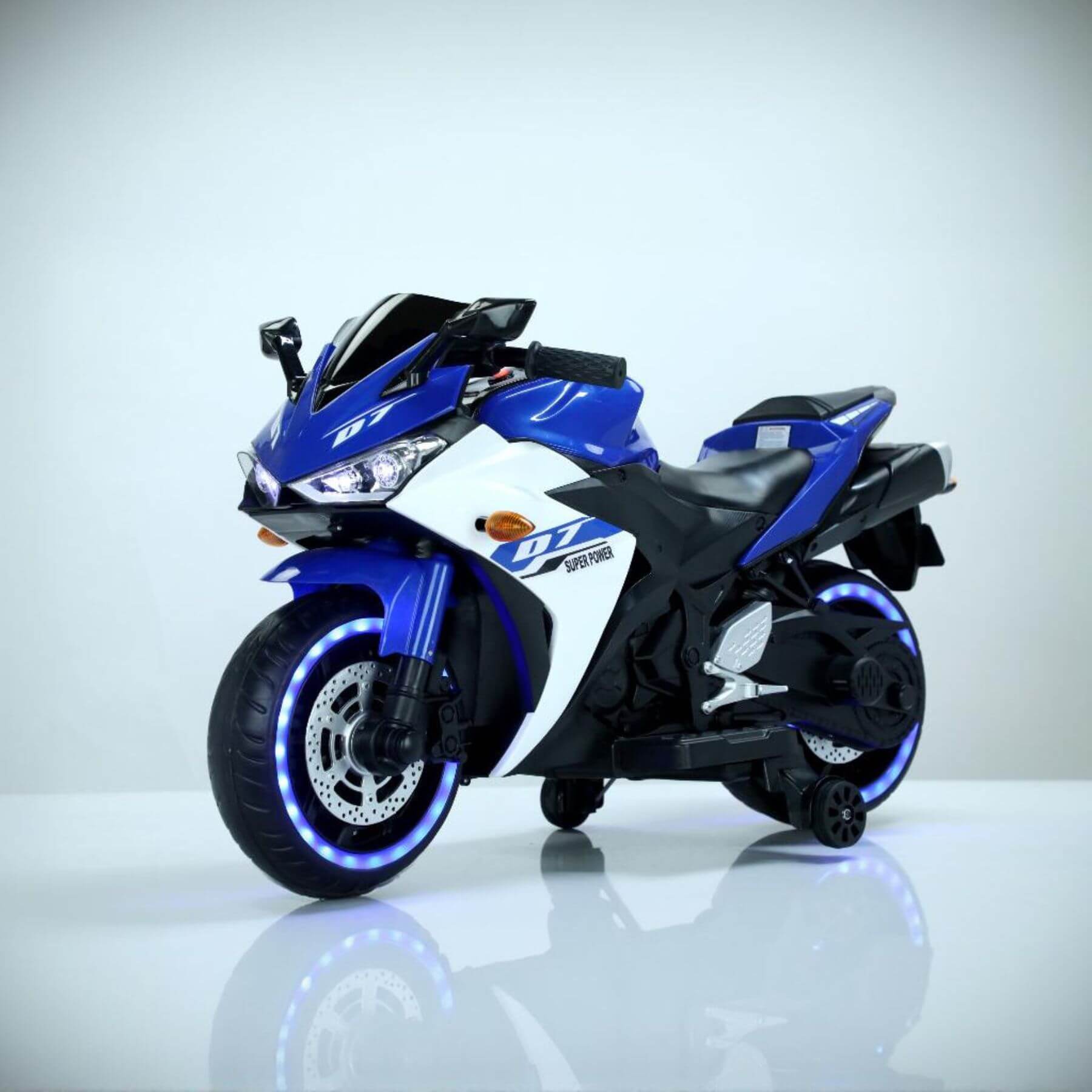 Tamco 12 V Kids Toys Electric Motorcycle with Training Wheels - Blue