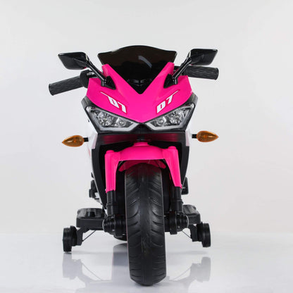 Front view of Tamco 12 V Kids Toys Electric Motorcycle with Training Wheels - Pink