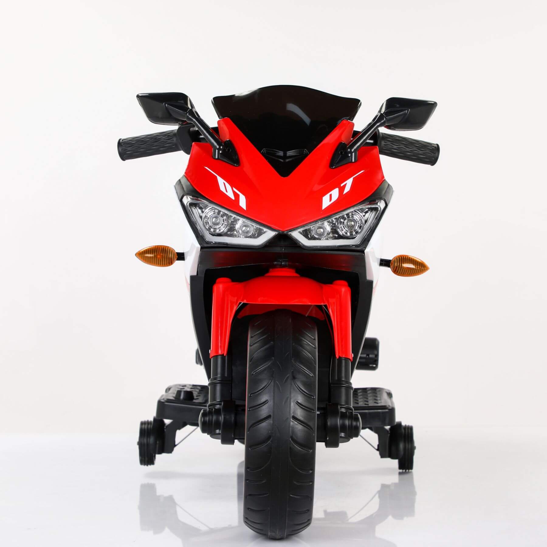 Front view of Tamco 12 V Kids Toys Electric Motorcycle with Training Wheels - Red