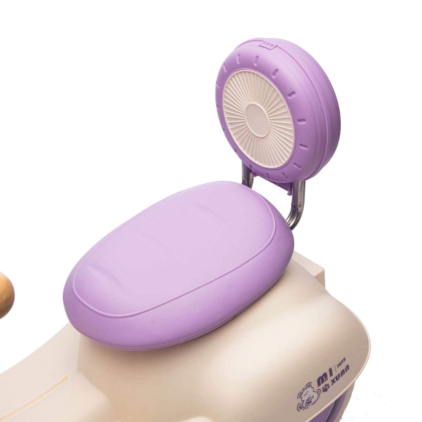 Purple seat and headrest on HIFINE 12V Kids Ride On Electric Motorcycle - Purple