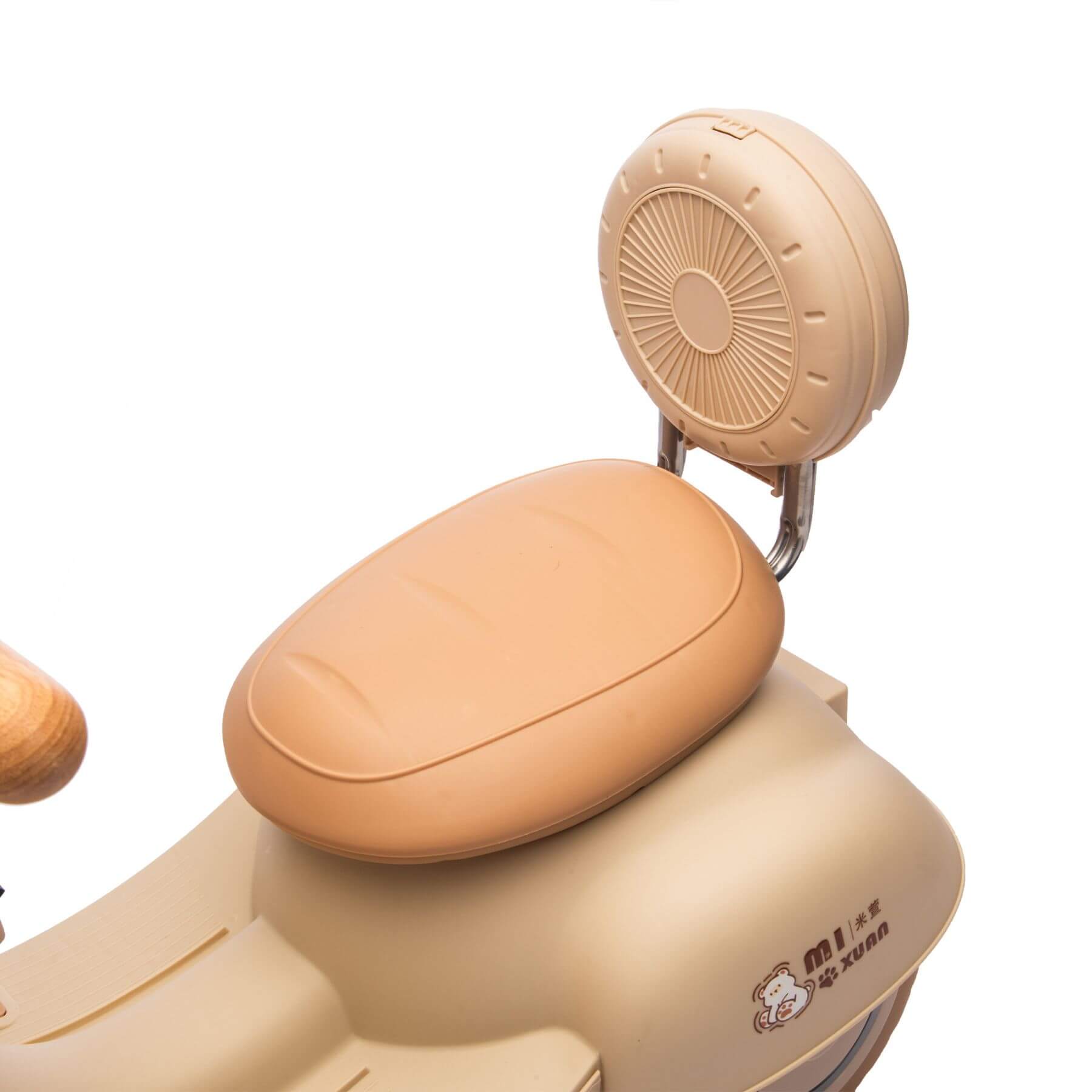 Close-up of ToyRides Elite 12V Kids Ride On Electric Motorcycle - Beige