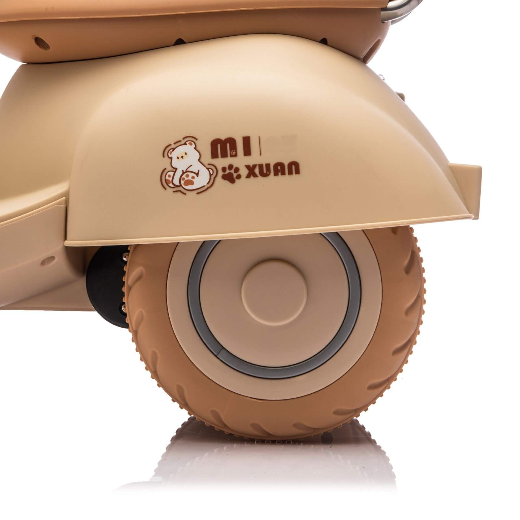 Close-up of ToyRides Elite 12V Kids Ride On Electric Motorcycle - Beige