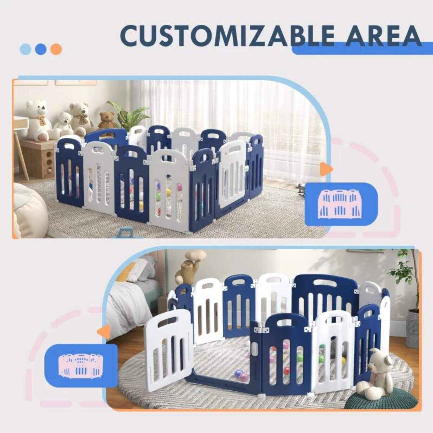 Detail of Qaba 14-Panels Indoor Safety Childrens Baby Playpen Blue and White