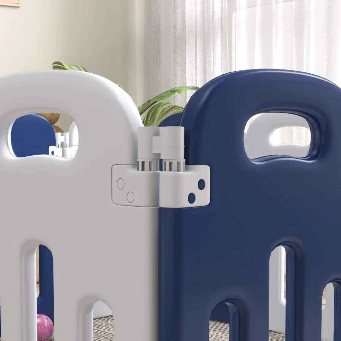 Detail of Qaba 14-Panels Indoor Safety Childrens Baby Playpen Blue and White