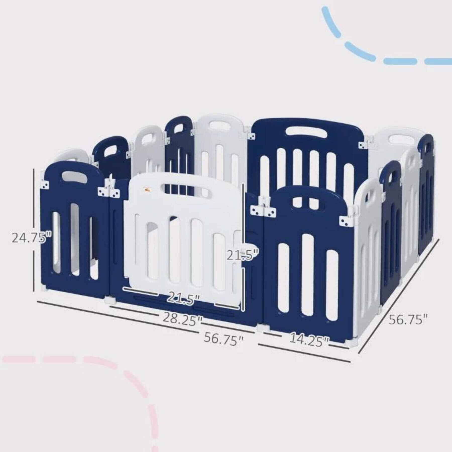 Qaba 14-Panels Indoor Safety Childrens Baby Playpen Blue and White