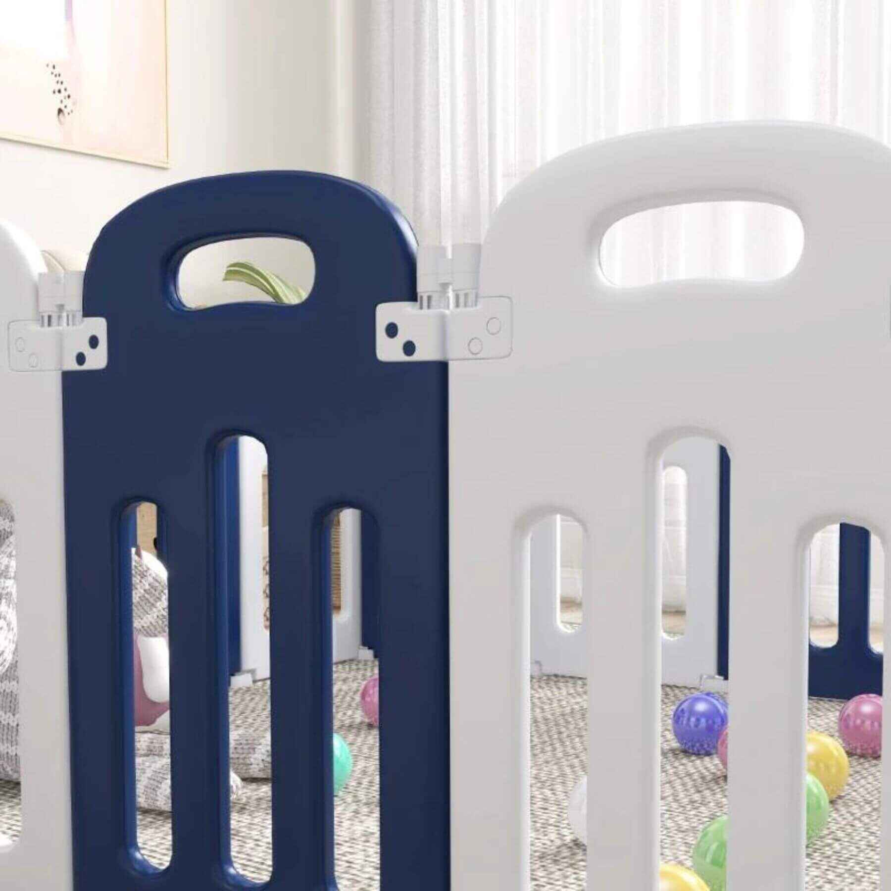 Detail of Qaba 18-Panels Indoor Safety Childrens Baby Playpen Blue and White