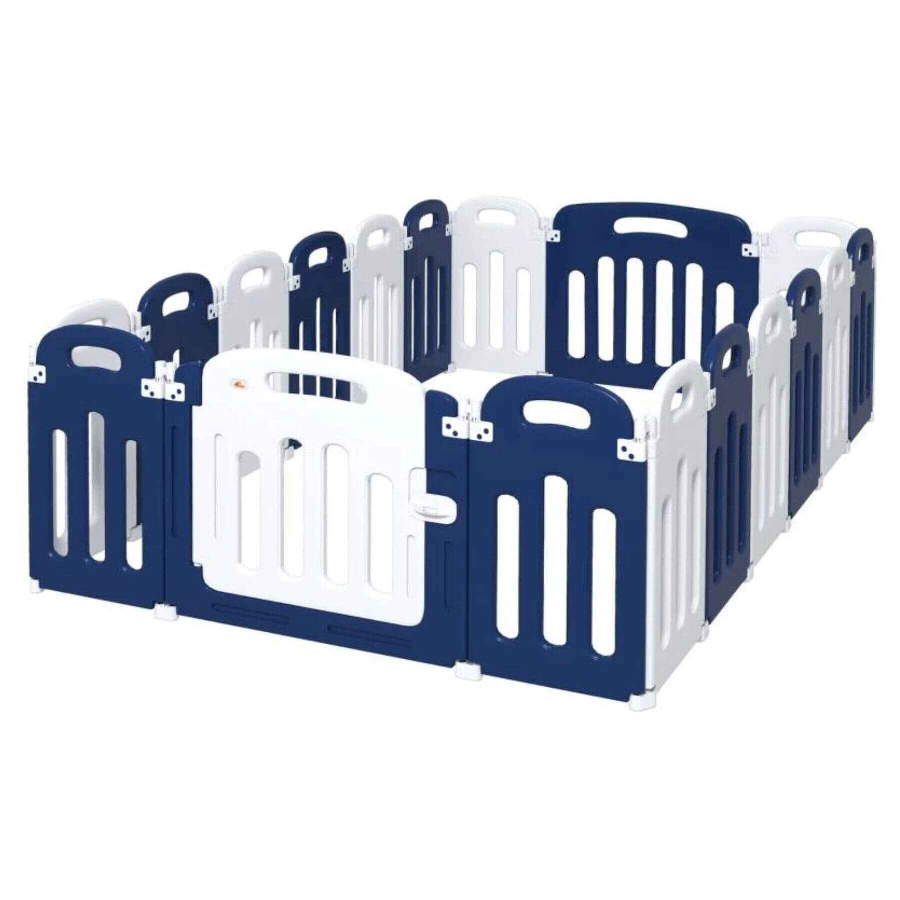 Qaba 18-Panels Indoor Safety Childrens Baby Playpen Blue and White