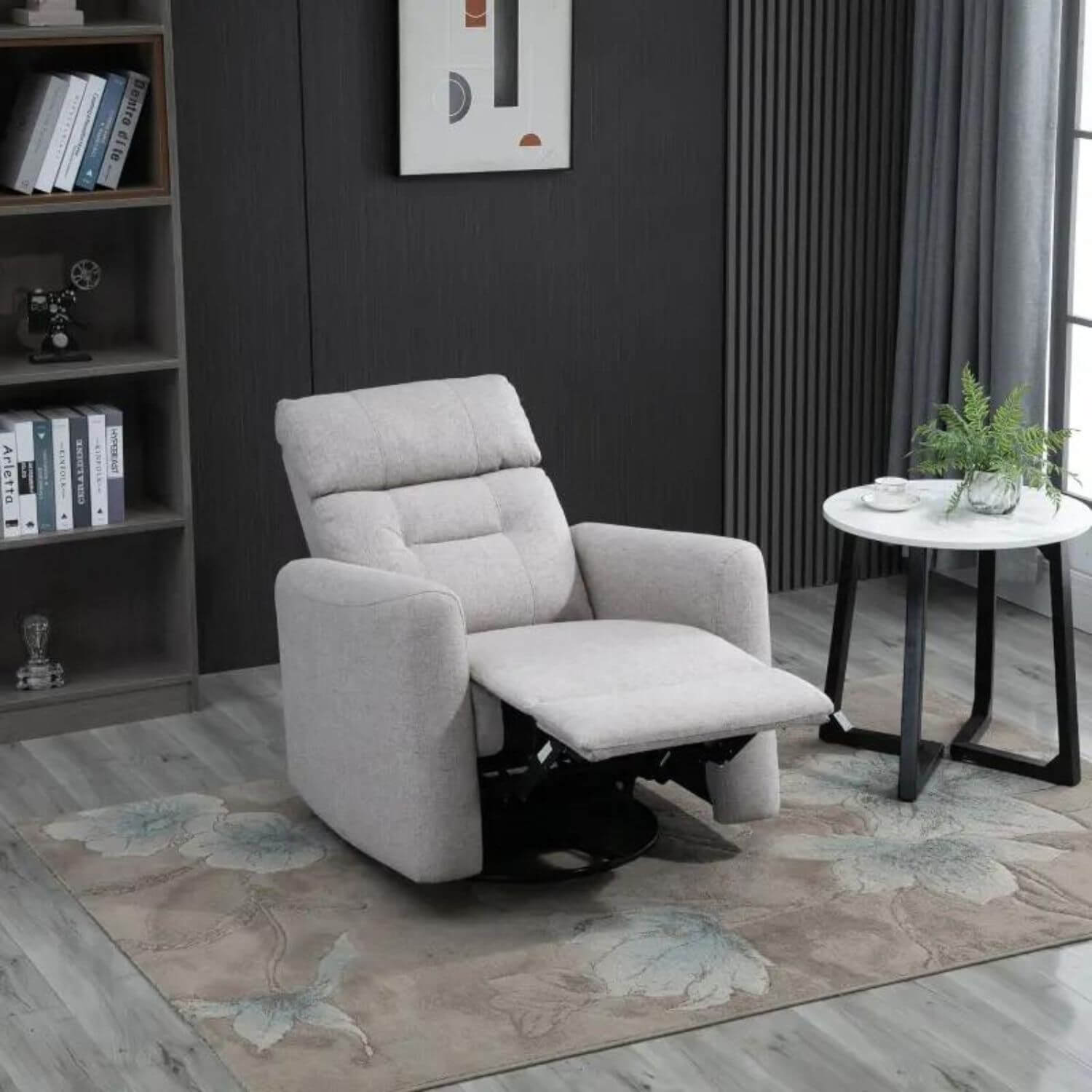 HOMCOM Nursery Swivel Rocker Recliner | Beige Linen