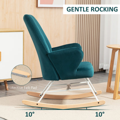 HOMCOM Modern Nursery Accent Rocking Chair | Wingback Chair | Blue