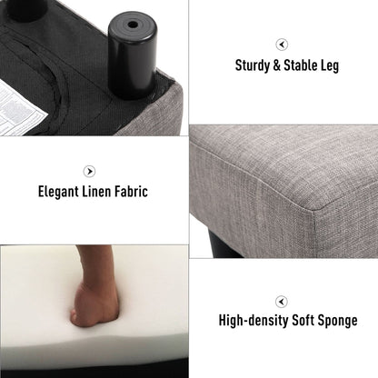 HOMCOM 16" Cube Linen Fabric Pouf Ottoman - Gray | Modern Footrest