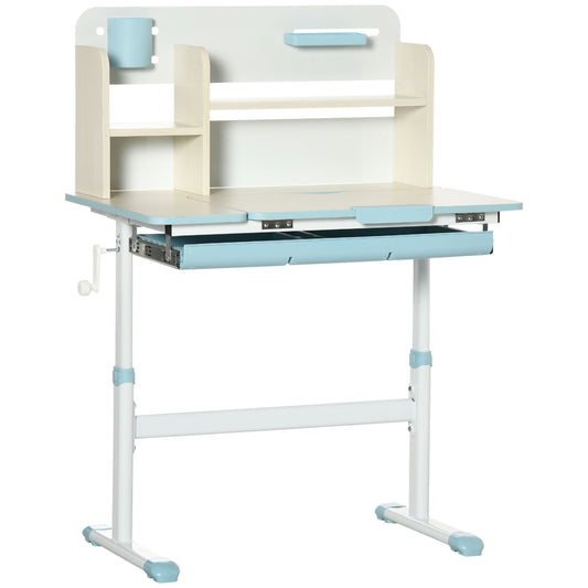 Qaba Wooden Kids Study Desk with Tilt Desktop, Blue
