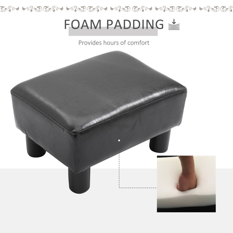 HOMCOM Black Faux Leather Ottoman - Modern Footrest with Black Legs