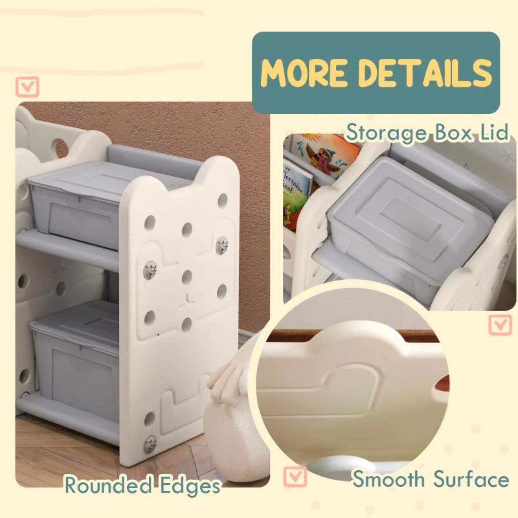 Detail of Qaba 2 Tier Kids Toy Storage Organizer with 4 Storage Boxes Cream White