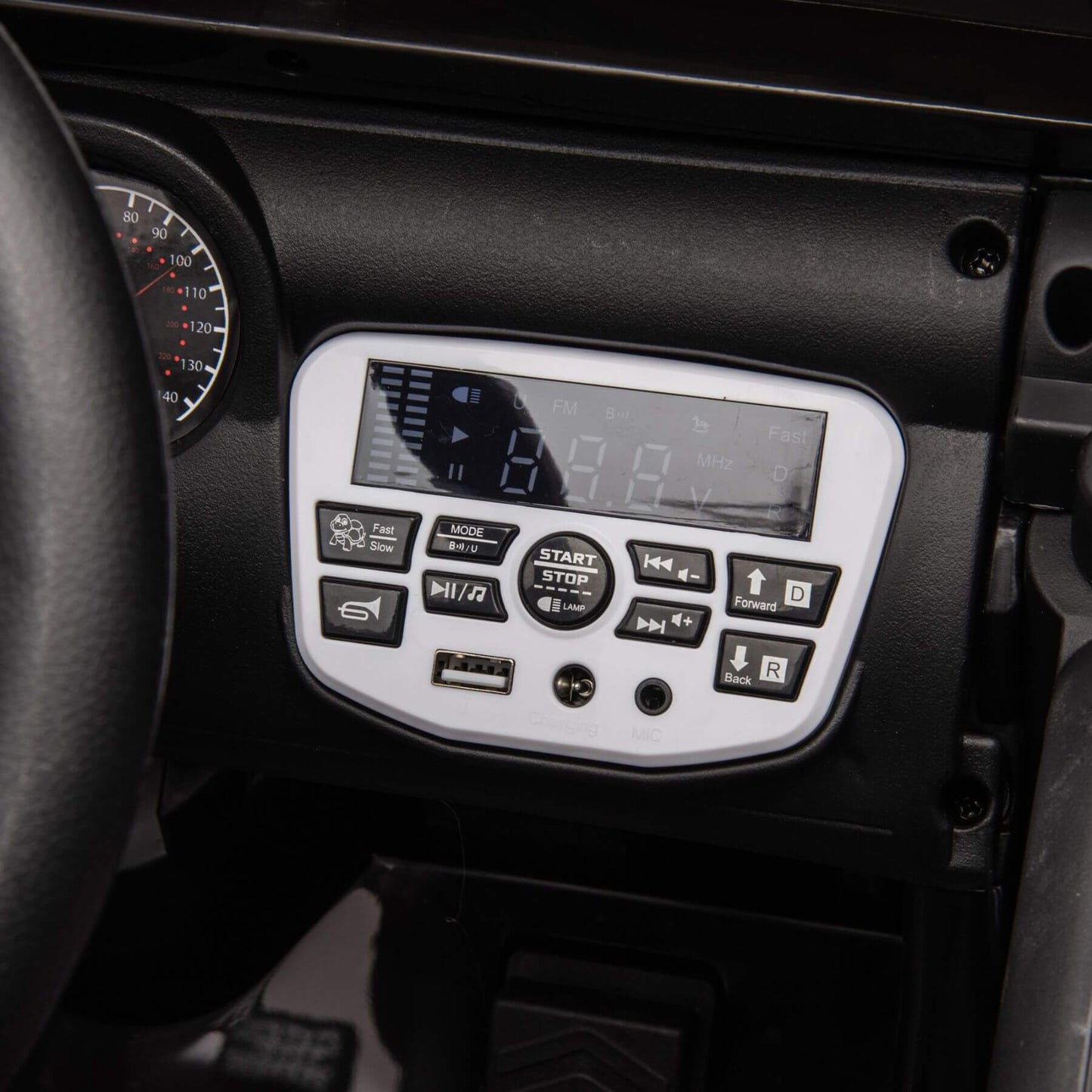 Car dashboard with a digital display and control panel