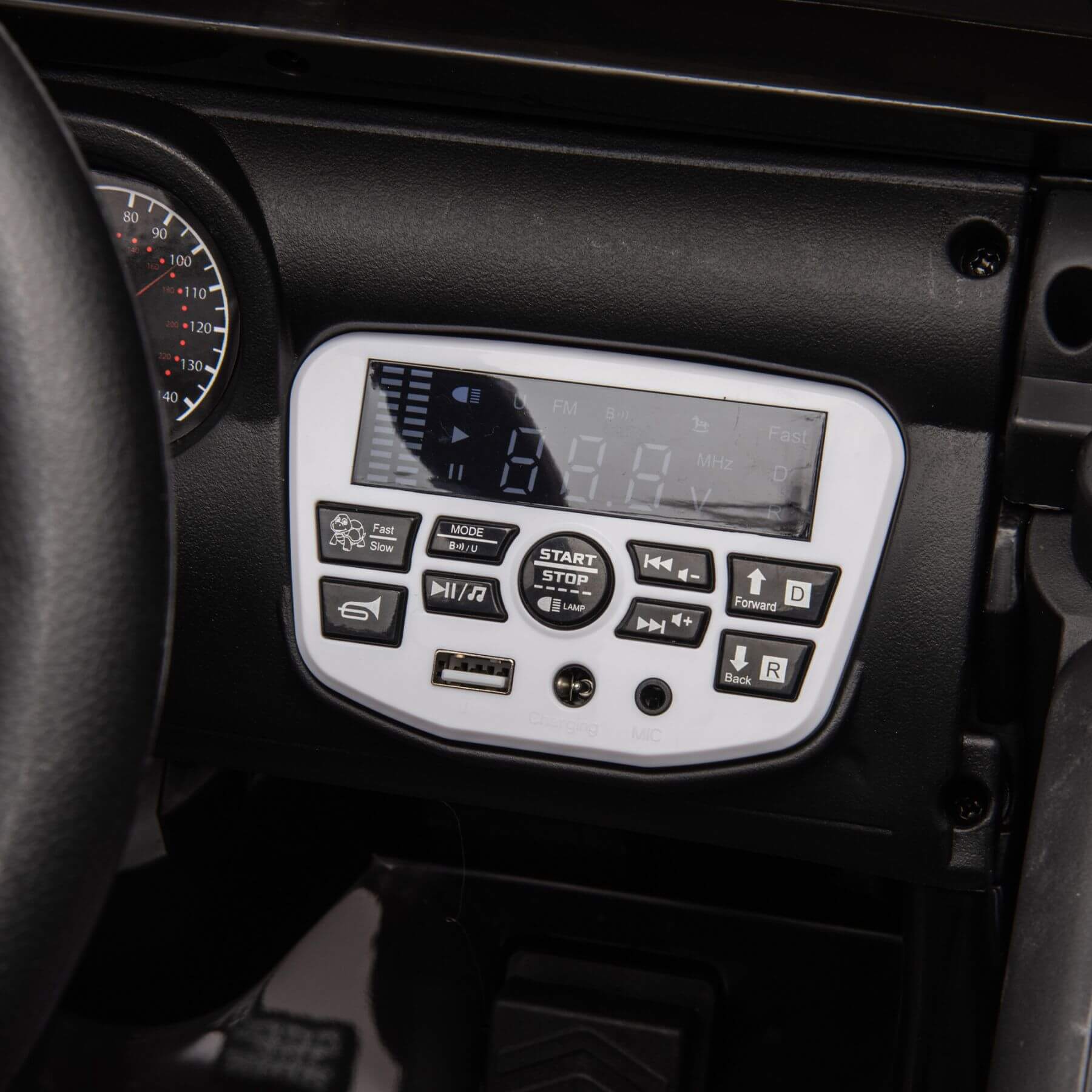 Car dashboard with a digital display and control panel