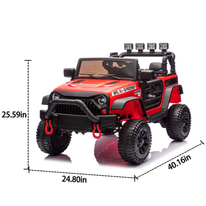 HIFINE 24V Kids Ride On Car - Red and dimensions displayed on a white background