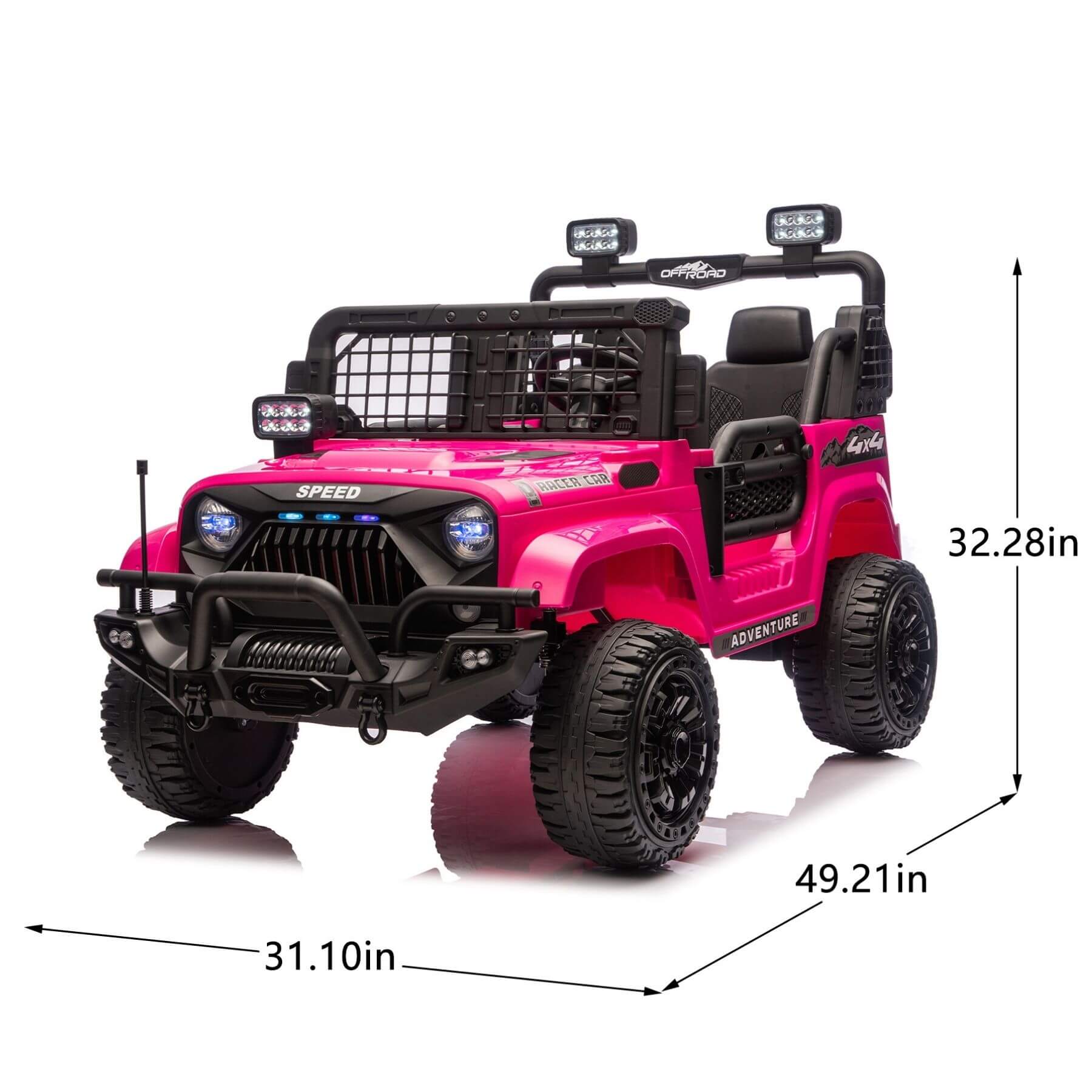 HIFINE 24V 100W*2 Two-Seater Kids Ride On Car - Pink with dimensions