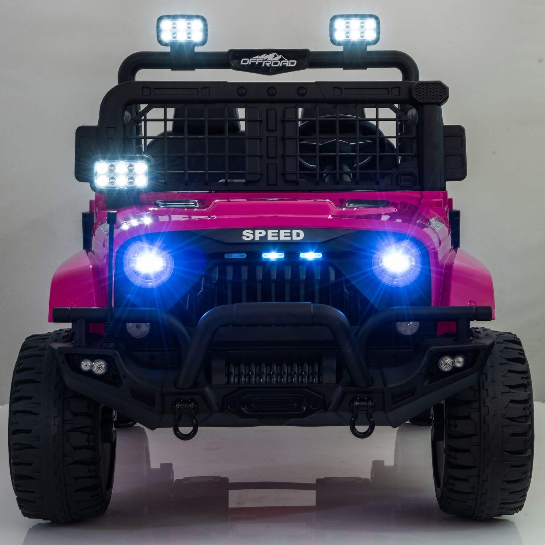 HIFINE 24V 100W*2 Two-Seater Kids Ride On Car - Pink with lights on