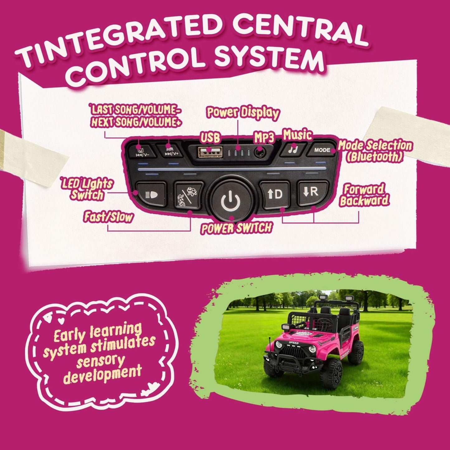 Detail of HIFINE 24V 100W*2 Two-Seater Kids Ride On Car - Pink