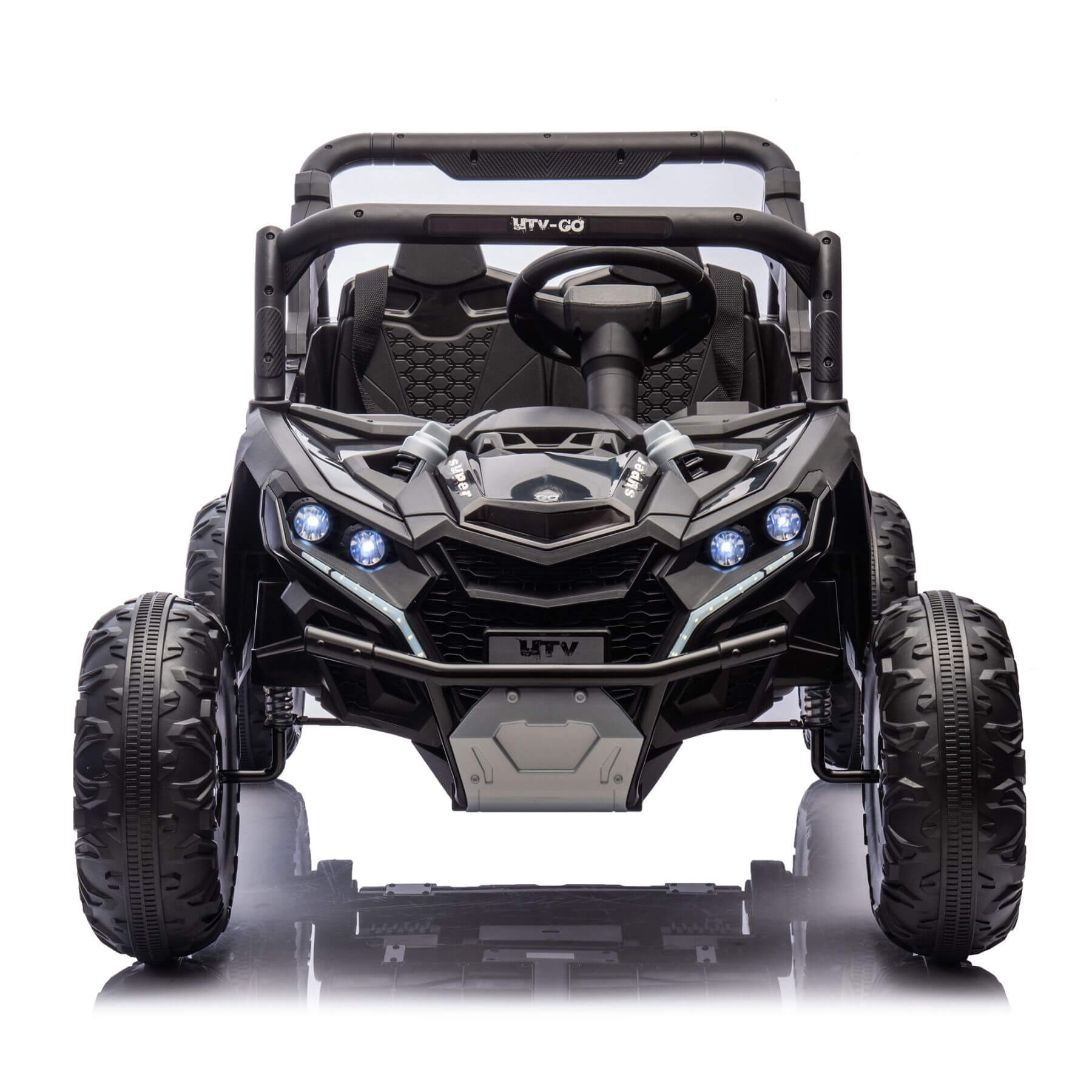 Front view of HIFINE 24V Two-Seater Kids Ride On UTV - Black
