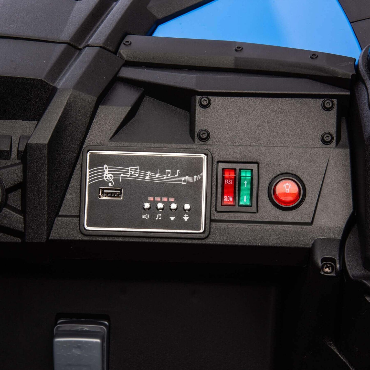 Control panel with buttons and display on a vehicle interior