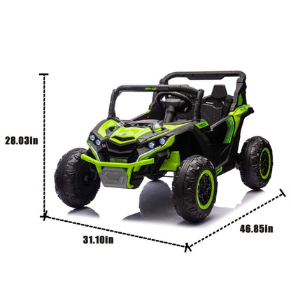 HIFINE 24V Two-Seater Kids Ride On UTV - Green with dimensions