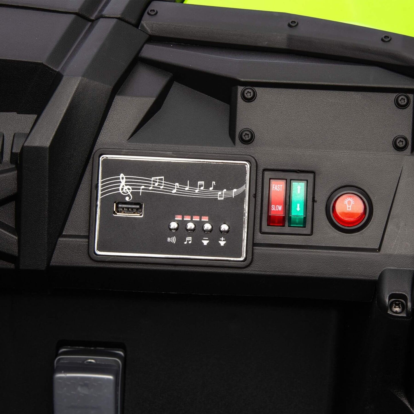 Interior of HIFINE 24V Two-Seater Kids Ride On UTV - Green