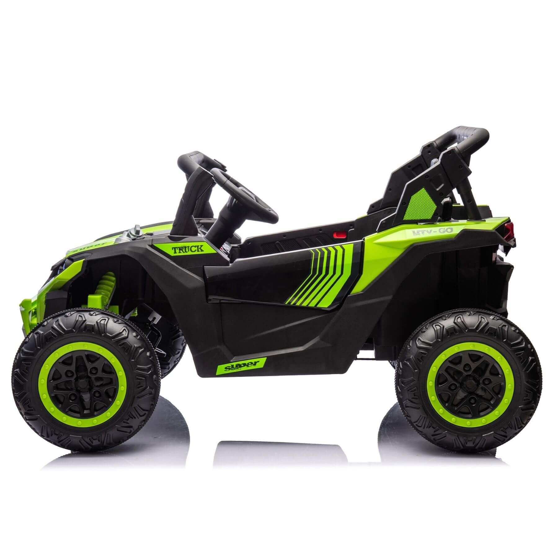 Side view of HIFINE 24V Two-Seater Kids Ride On UTV - Green