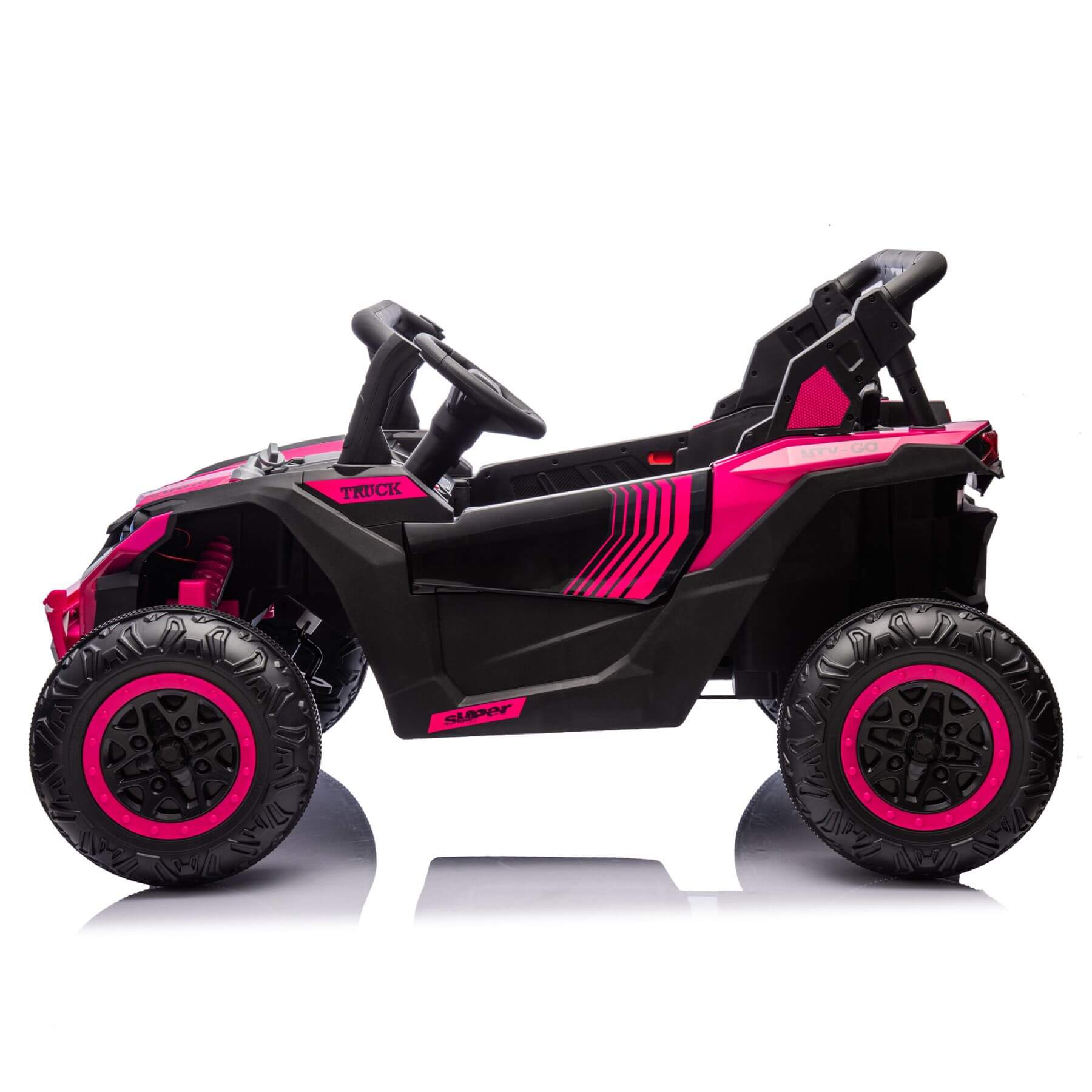 Side view of HIFINE 24V Two-Seater Kids Ride On UTV - Pink