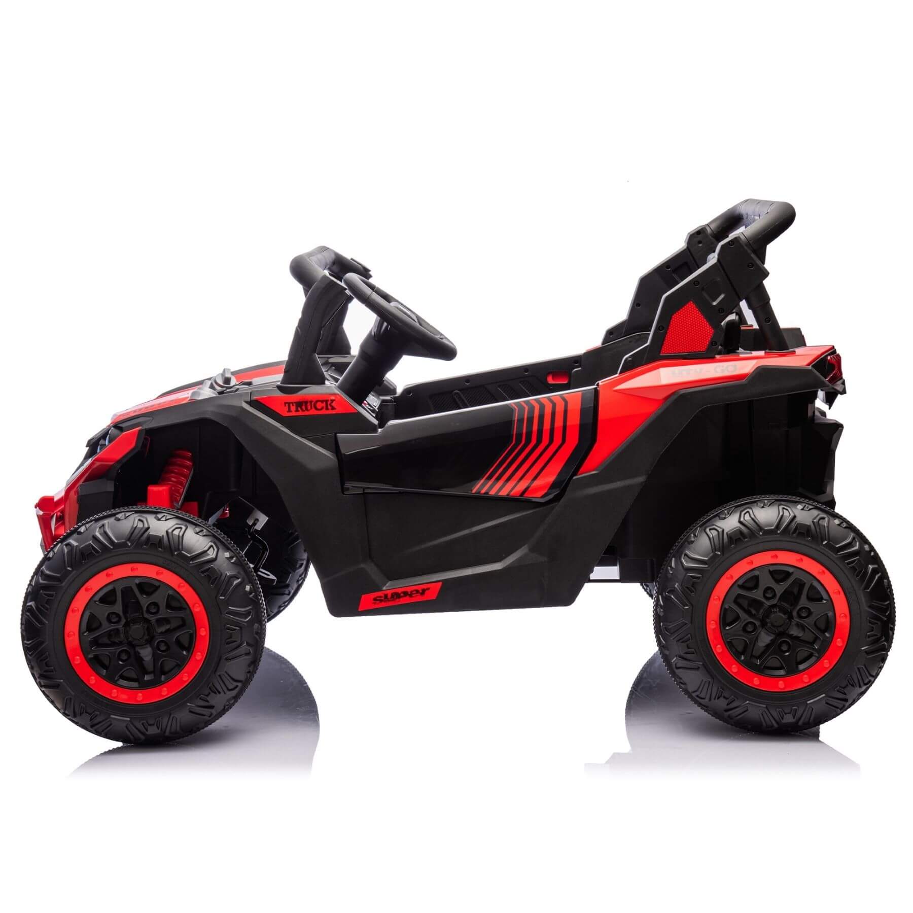 Side view of HIFINE 24V Two-Seater Kids Ride On UTV - Red