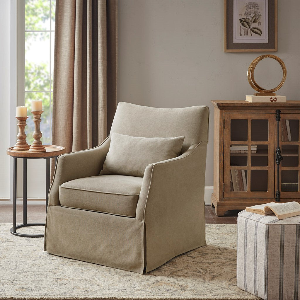 Martha Stewart London Skirted Swivel Chair | Tan