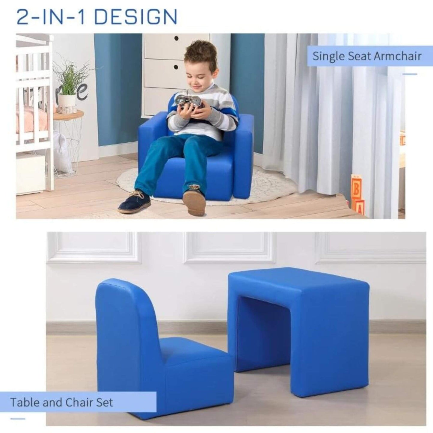 Qaba 2-in-1 Multifunctional Convertible Kids Table and Chair Set Blue