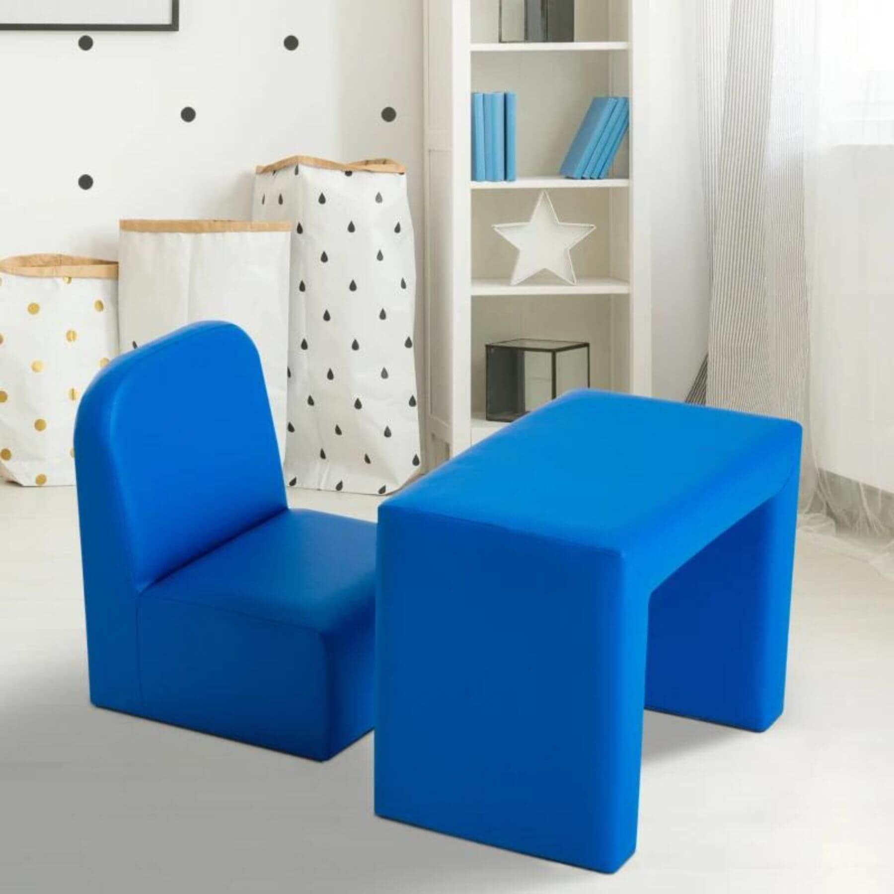 Qaba 2-in-1 Multifunctional Convertible Kids Table and Chair Set Blue