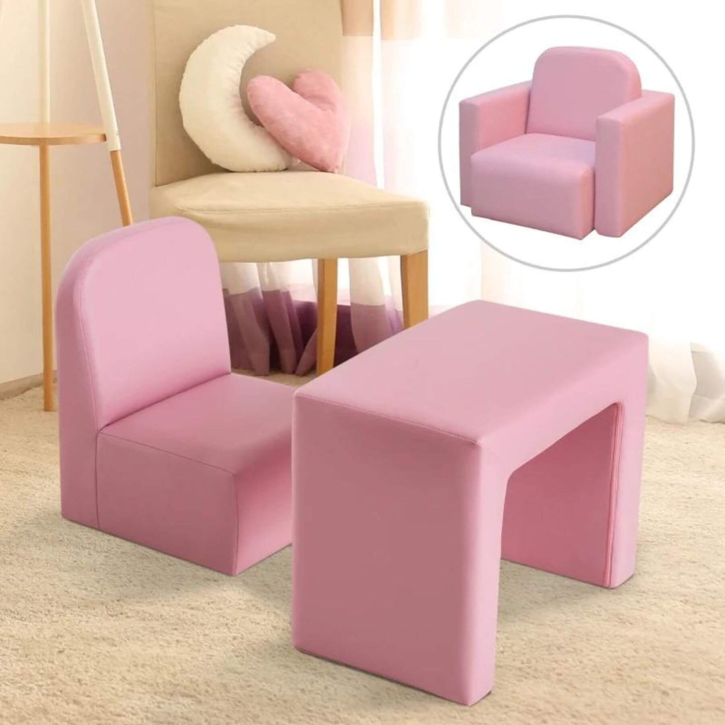 Qaba 2-in-1 Multifunctional Convertible Kids Table and Chair Set Pink