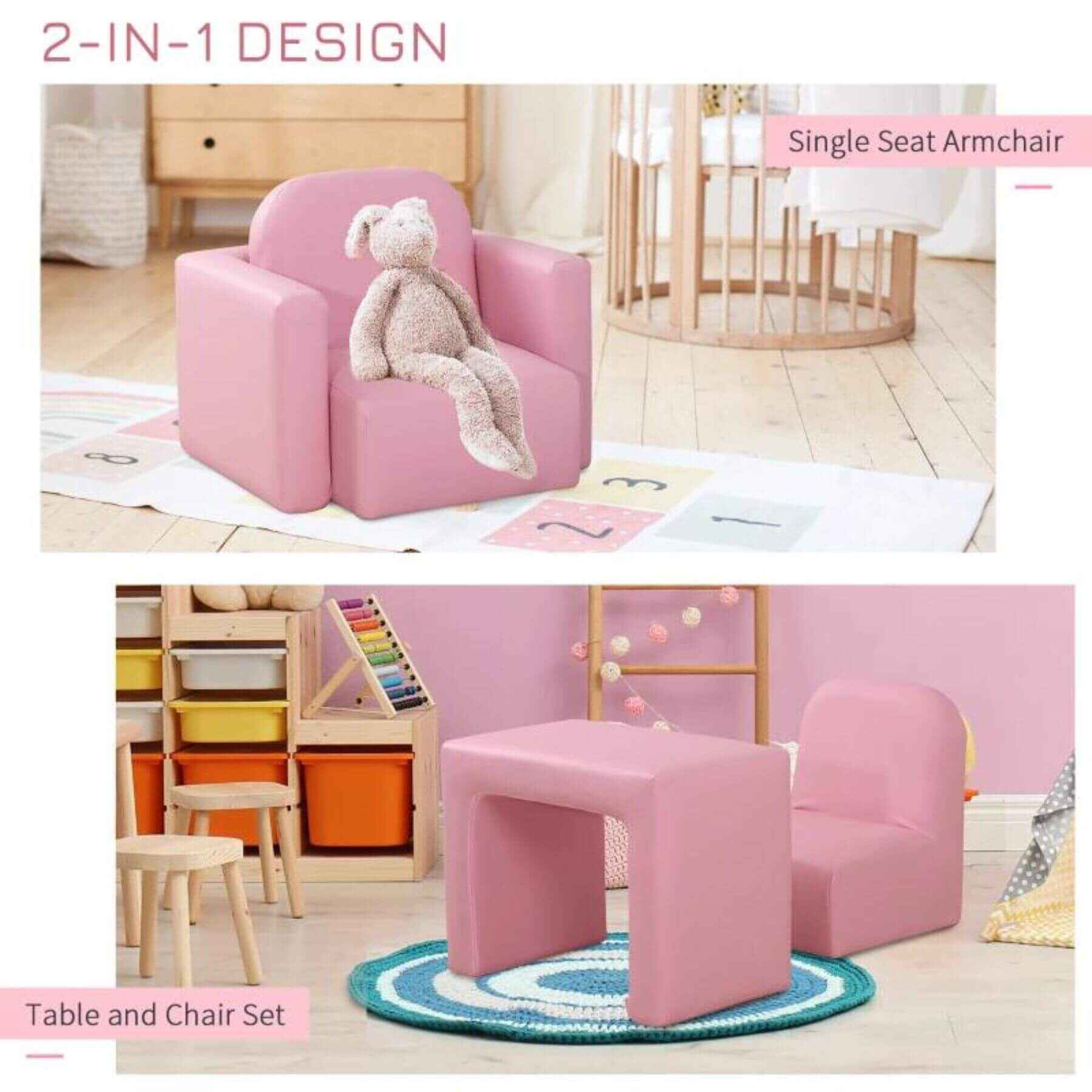 Qaba 2-in-1 Multifunctional Convertible Kids Table and Chair Set Pink