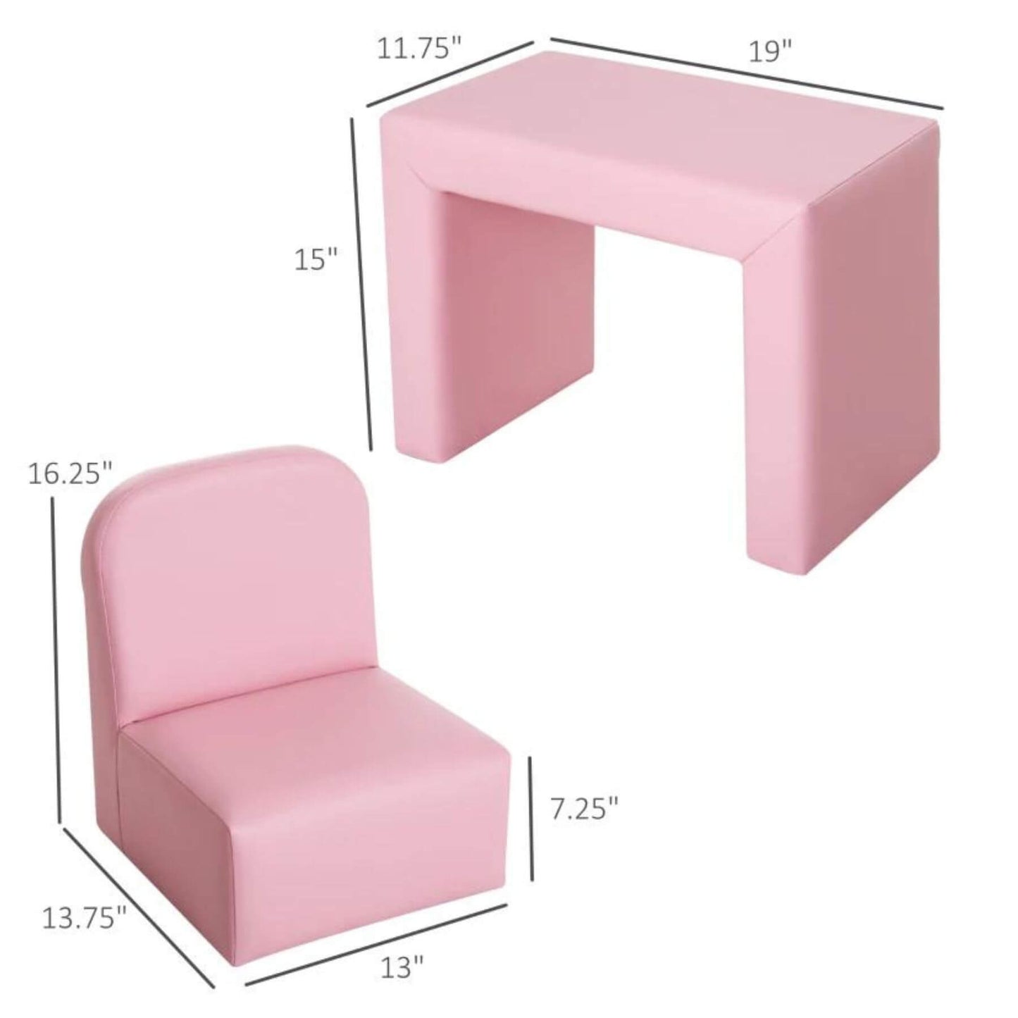 Qaba 2-in-1 Multifunctional Convertible Kids Table and Chair Set Pink