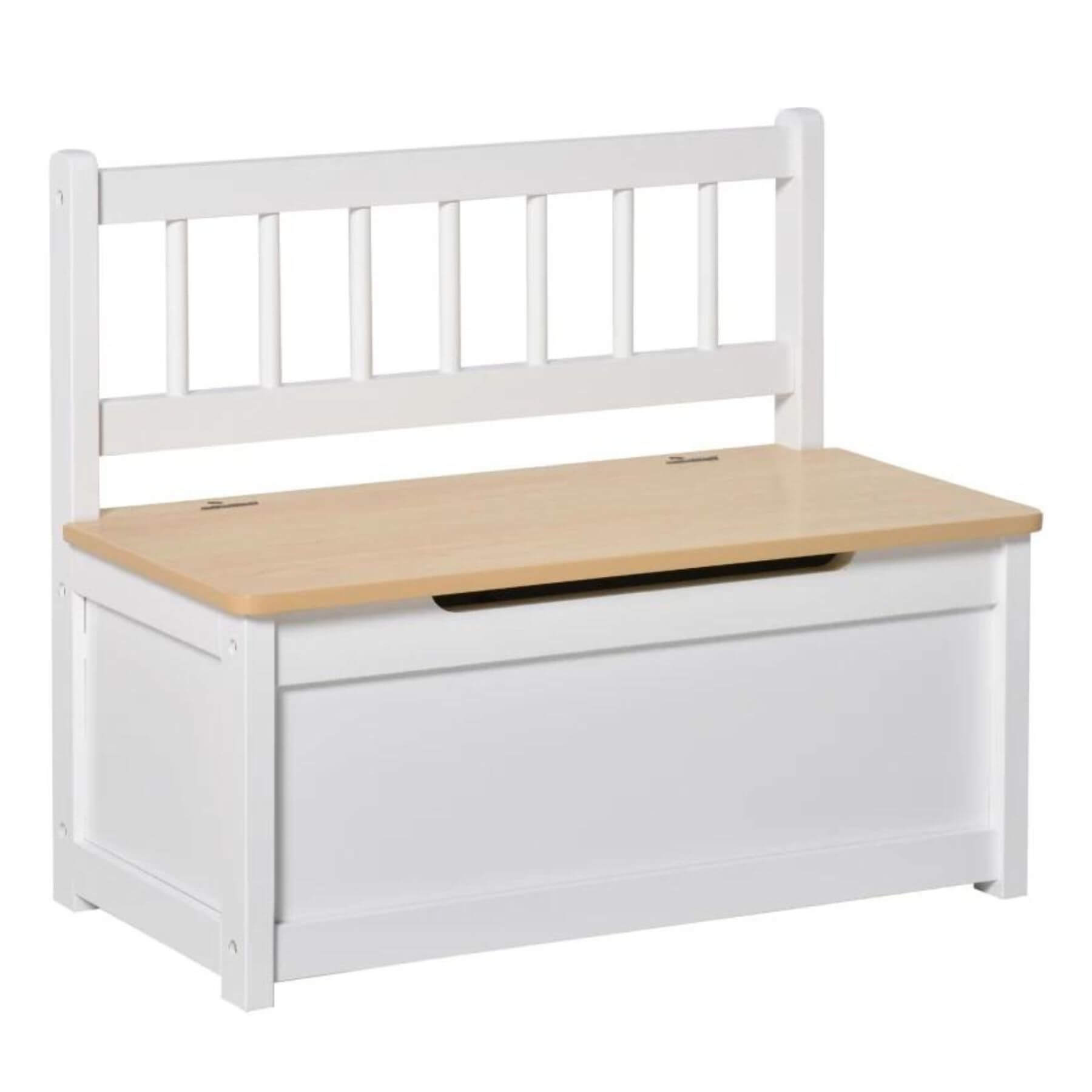 Qaba 2-in-1 Kids Wooden Toy Organizer Chest with Seat Bench White