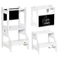 Qaba 2-in-1 Kitchen Table Set Toddler Standing Tower with Chalkboard White