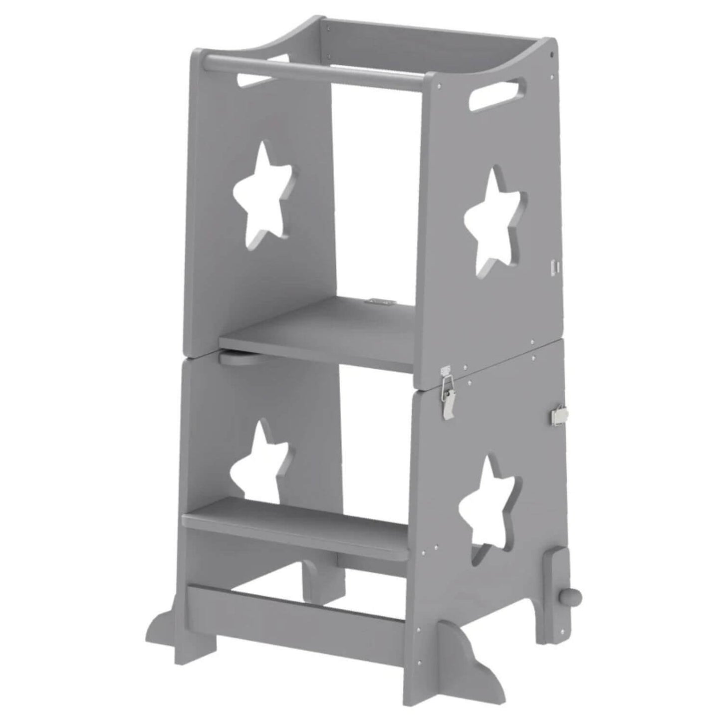 Qaba 2-in-1 Toddler Tower with Safety Rail Grey