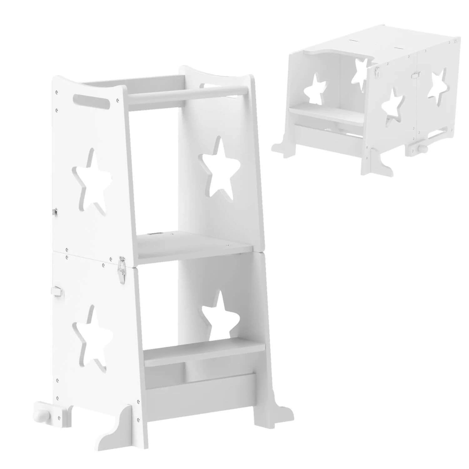 Qaba 2-in-1 Toddler Tower with Safety Rail White