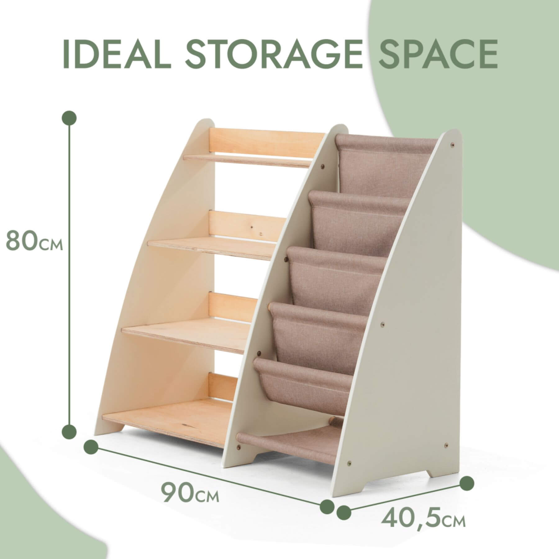 Goodevas 2in1 Montessori Shelf, dimensions indicated