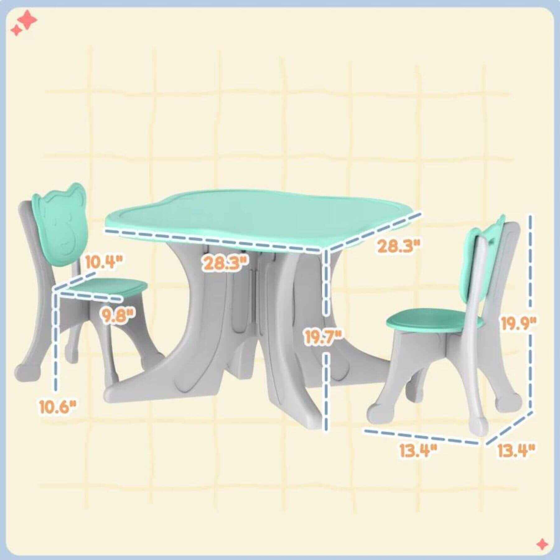 Qaba 3pc Kids Table and Chairs Set for 3-6 Years Light Blue