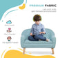 Boy Sitting on Qaba 2-Seat Kids Sofa Linen Fabric and Wooden Frame Sofa Blue