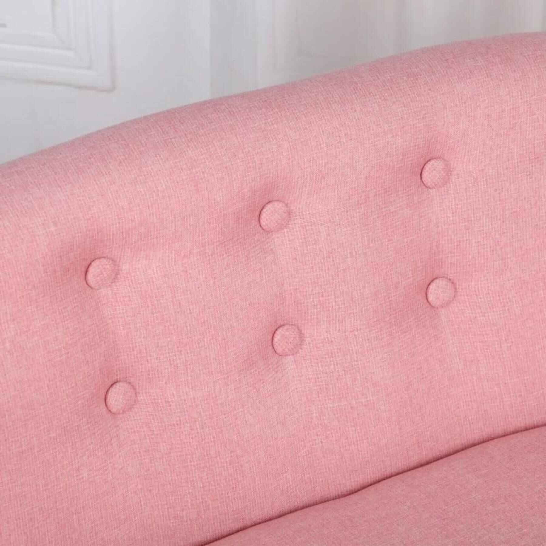 Detail of Qaba 2-Seat Kids Sofa Linen Fabric and Wooden Frame Sofa Pink