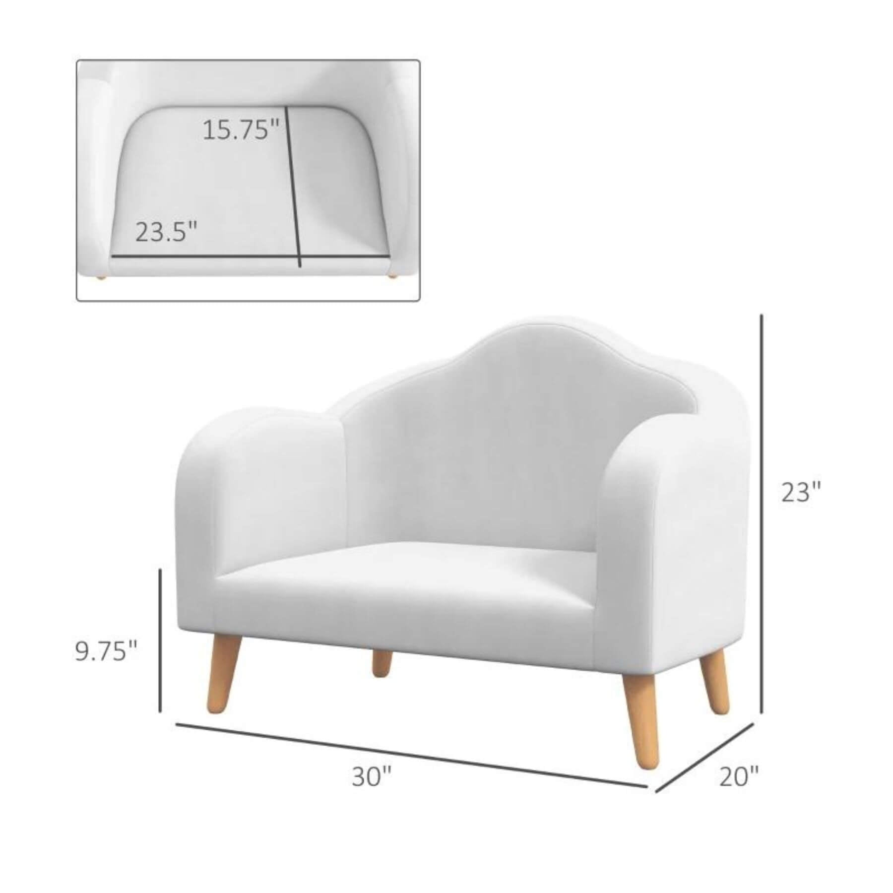 Qaba 2 Seater Kids Sofa with Soft Foam Padded, Anti-Tipping Design, White