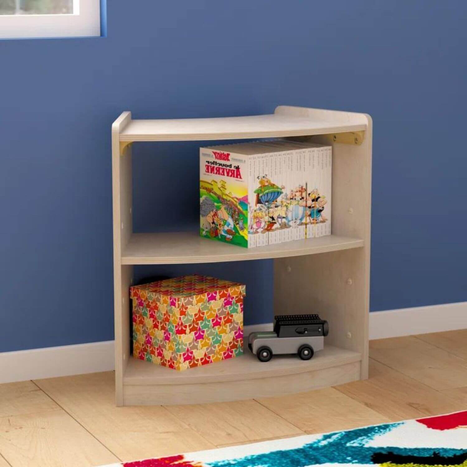 Flash Furniture Bright Beginnings 2-Tier Bowed Wooden Classroom Corner Shelf