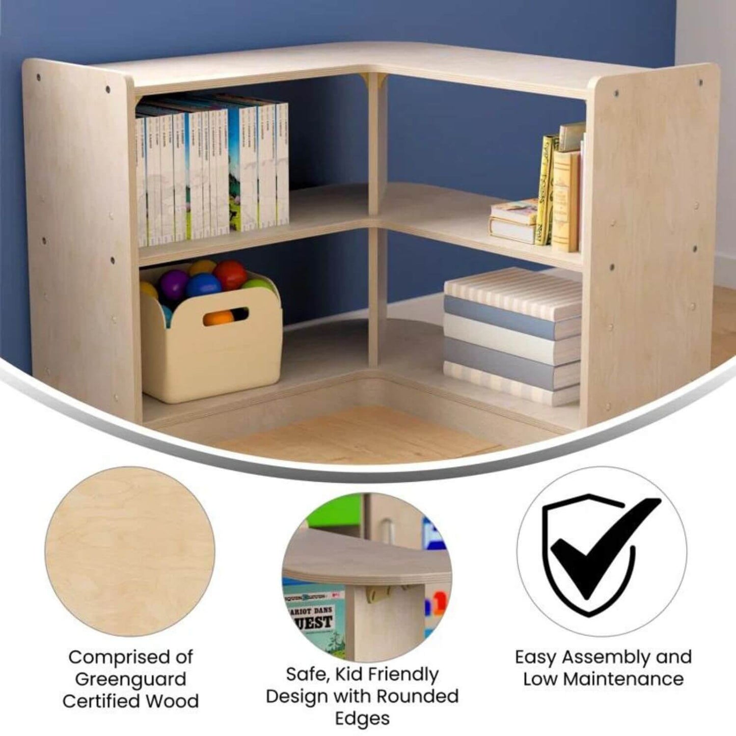 Flash Furniture Bright Beginnings 2-Tier Wooden Classroom Corner Open Shelf