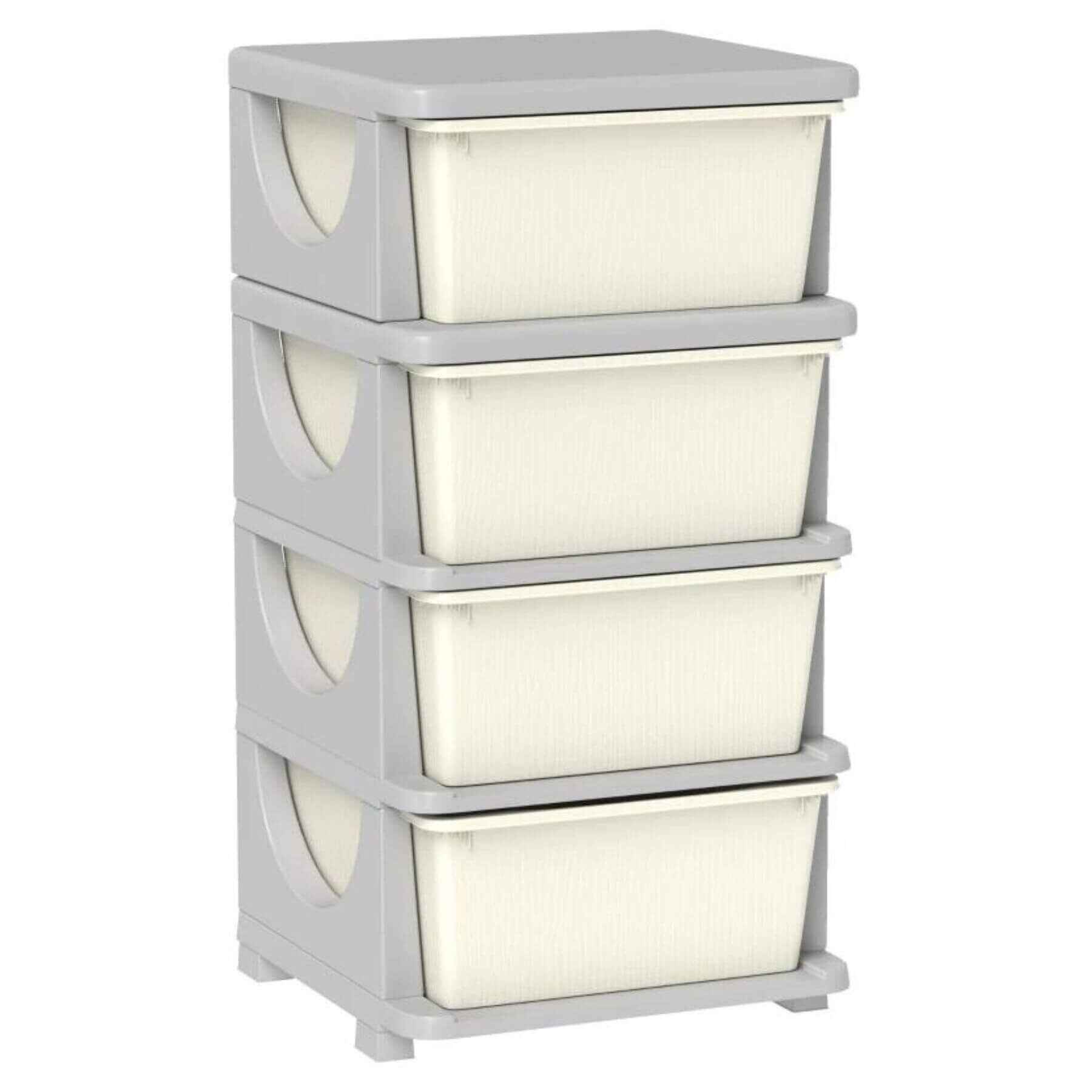 Qaba 30" 4-Tier Kids Storage Unit Dresser Tower w/ 4 Drawers Cream White