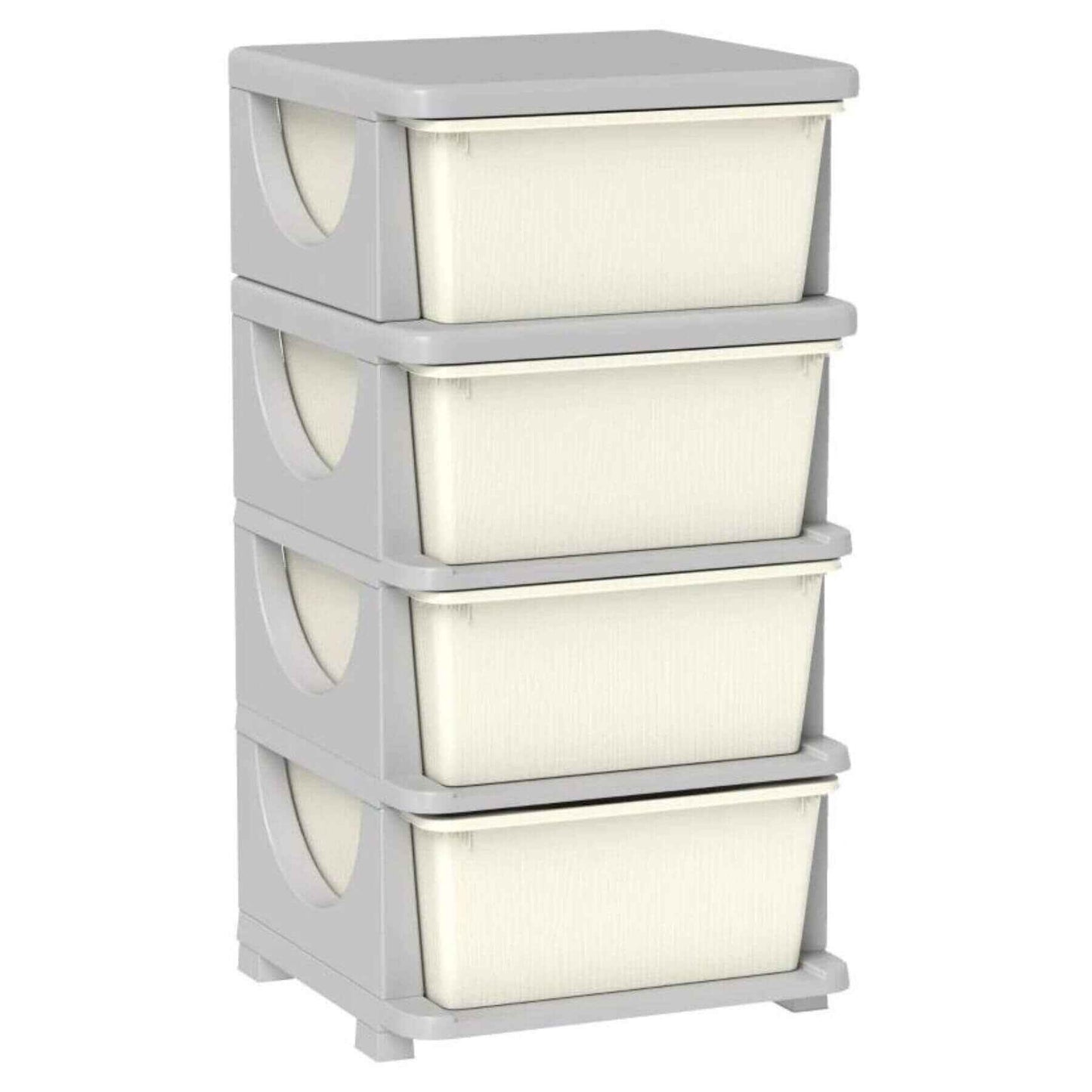 Qaba 30" 4-Tier Kids Storage Unit Dresser Tower w/ 4 Drawers Cream White